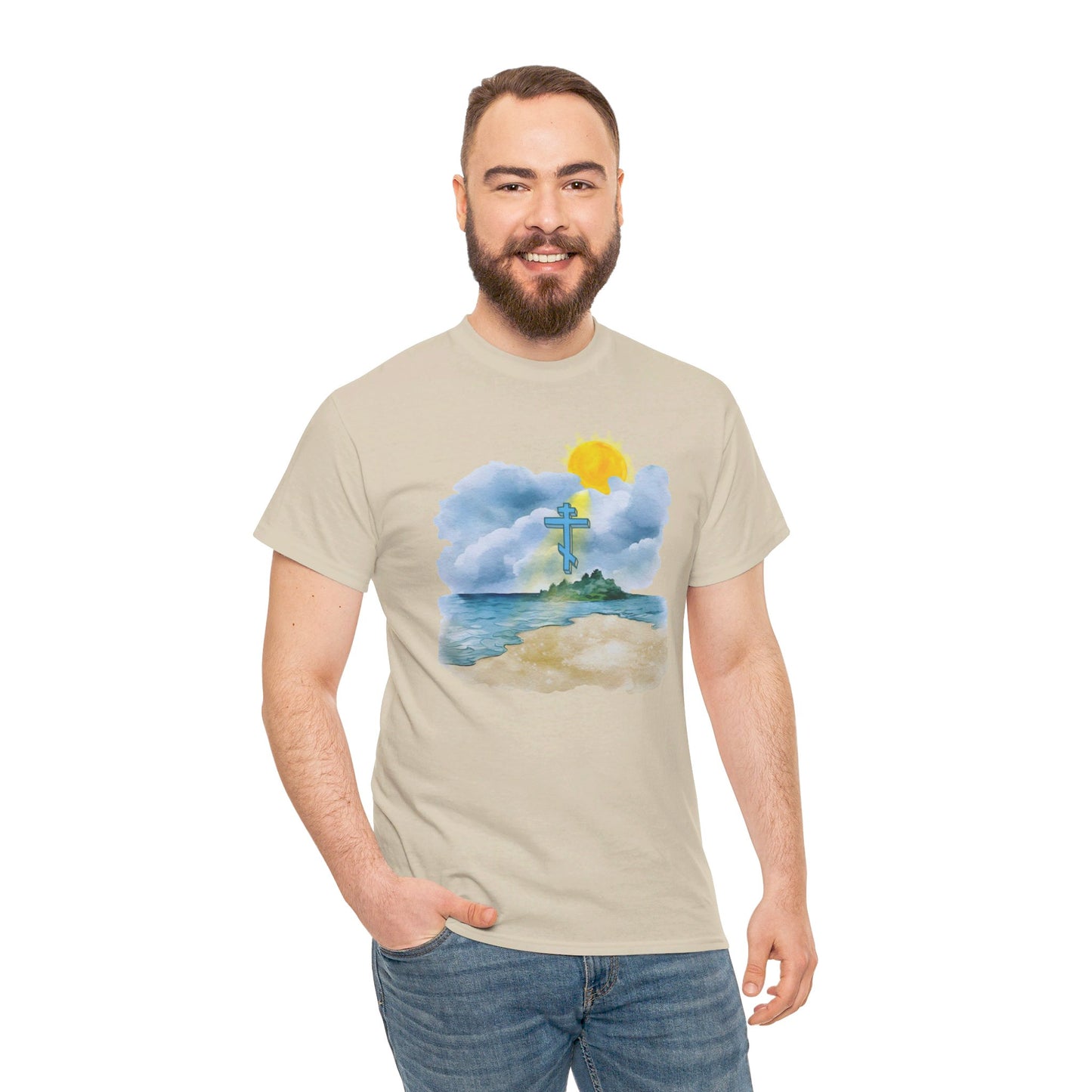 Orthodox Cross Beach Scene T-Shirt