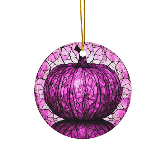 Fall Harvest Purple Pumpkin Ceramic Ornament Stained Glass Effect