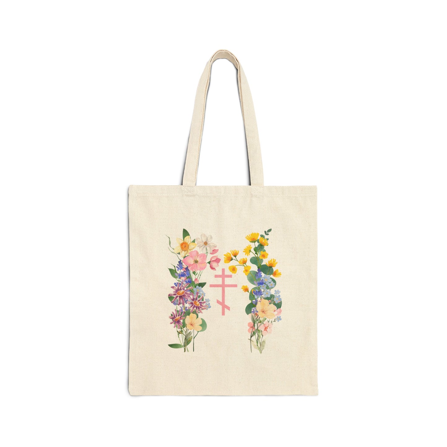 Orthodox Cross Flower Cotton Canvas Tote Bag