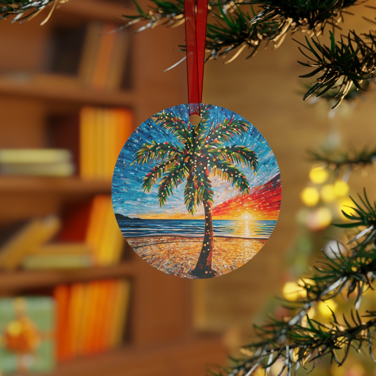 Beach Christmas Palm Tree Metal Ornament