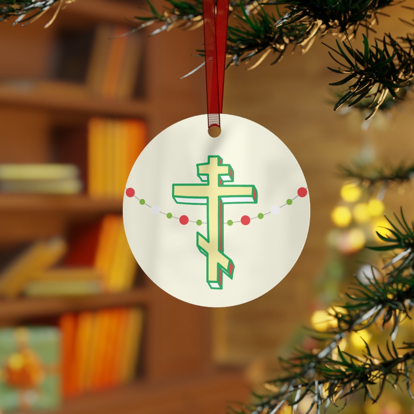 Orthodox Cross Garland of Light Metal Ornament