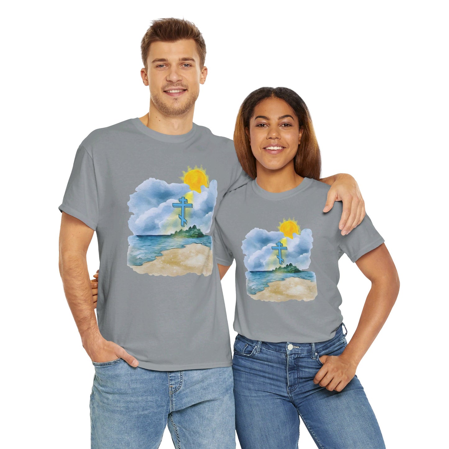 Orthodox Cross Beach Scene T-Shirt