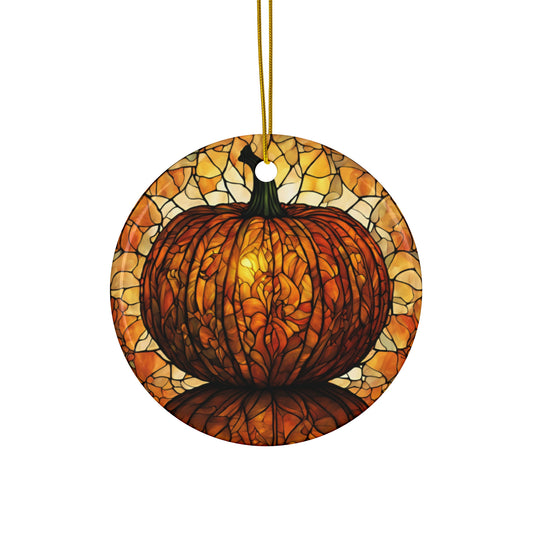 Fall Harvest Pumpkin Ceramic Ornament Stained Glass Effect