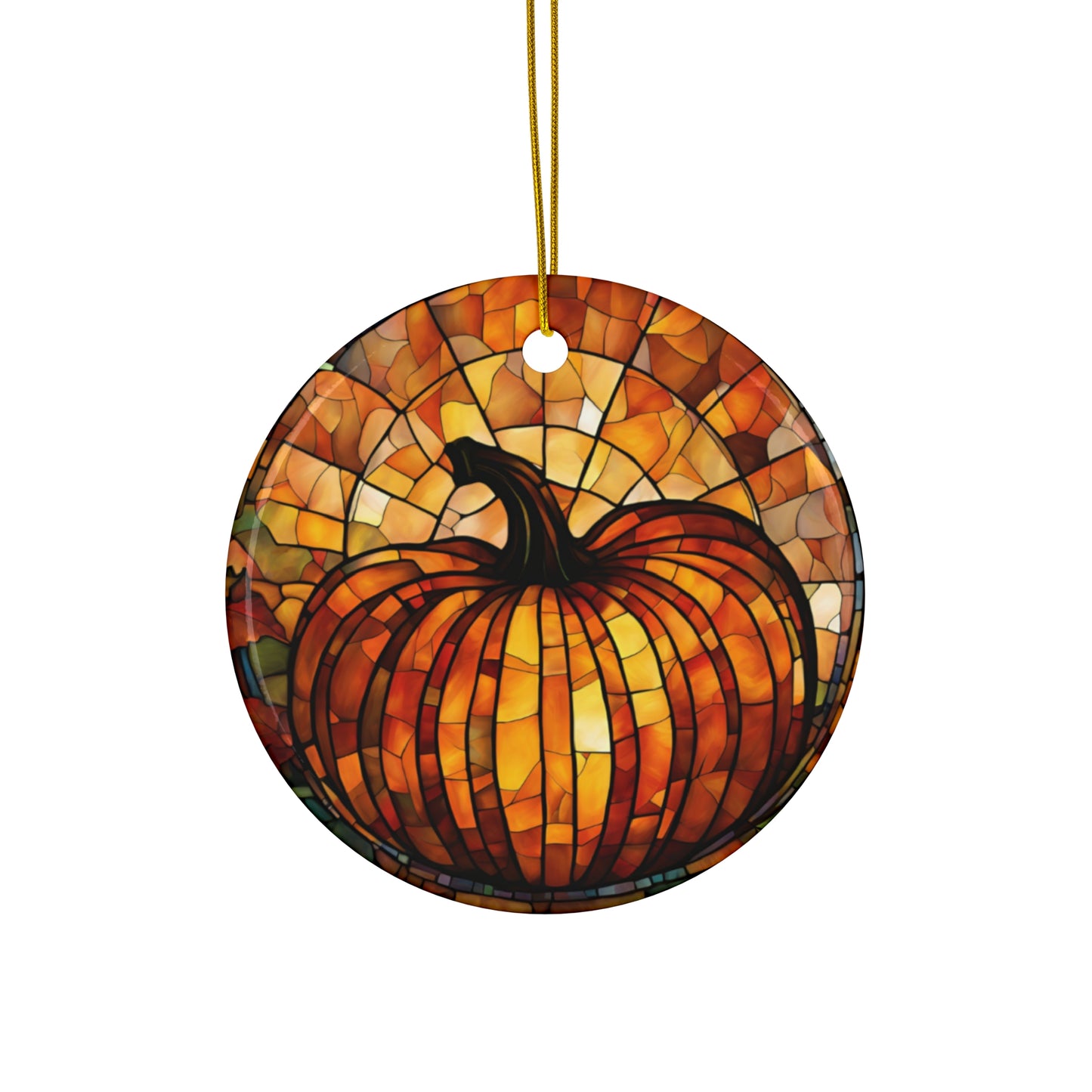 Stained Glass Effect Pumpkin Ceramic Ornament