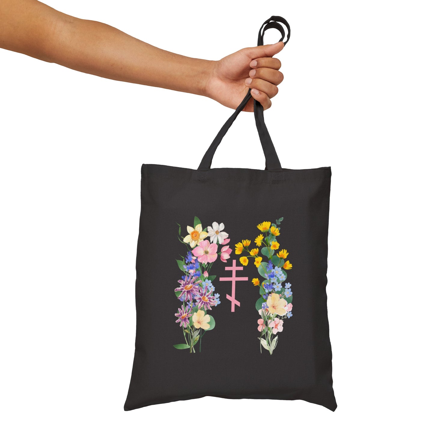 Orthodox Cross Flower Cotton Canvas Tote Bag