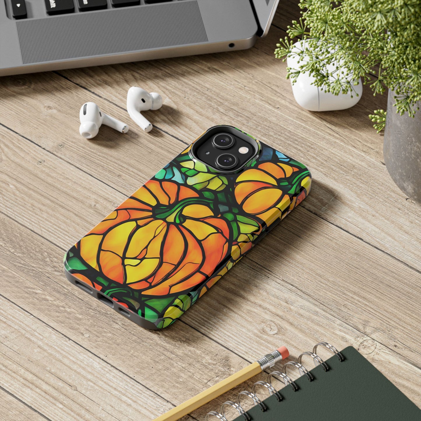 Pumpkin Fall iPhone Case Stained Glass Effect