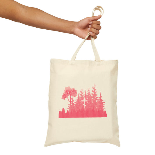 Orthodox Cross Pink Forest Cotton Canvas Tote Bag