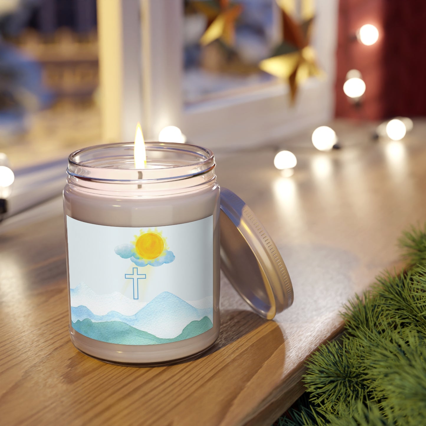 Sunrise Mountain Scene Cross Scented/Unscented Soy Candle