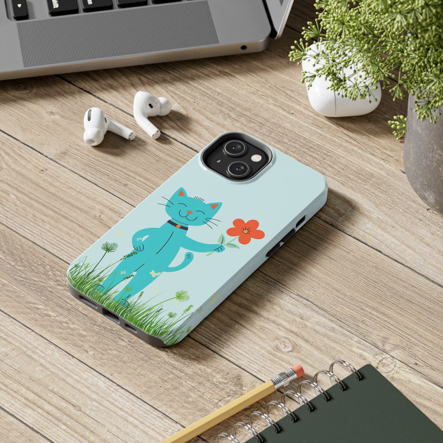 Happy Cat Giving You a Flower iPhone Case