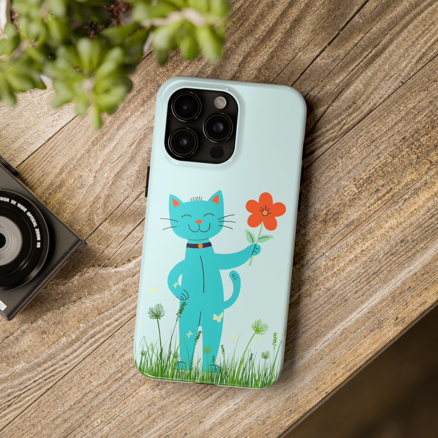 Happy Cat Giving You a Flower iPhone Case