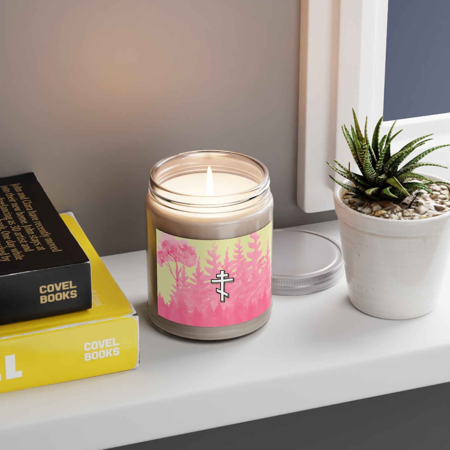 Scented Soy Candle ~ Orthodox Cross Pink/Yellow Forest