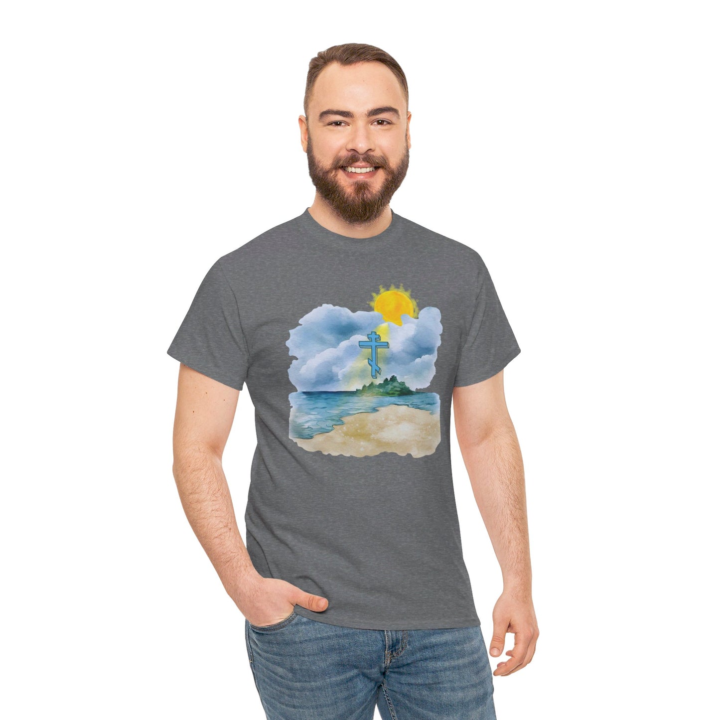 Orthodox Cross Beach Scene T-Shirt