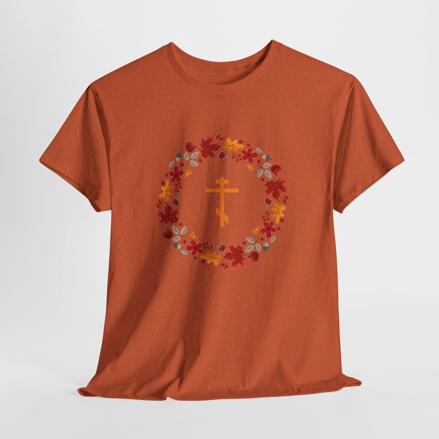 Autumn Leaves Wreath Orthodox Cross T-Shirt