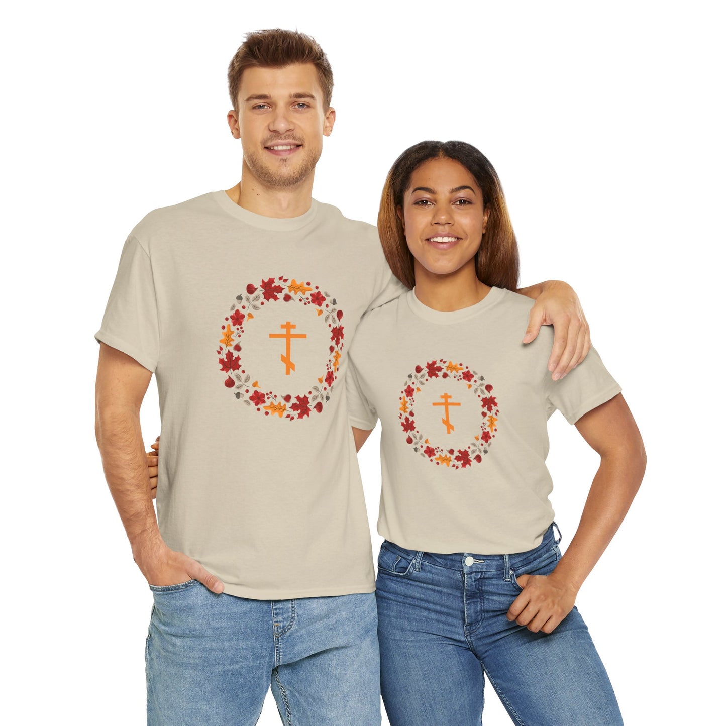 Autumn Leaves Wreath Orthodox Cross T-Shirt