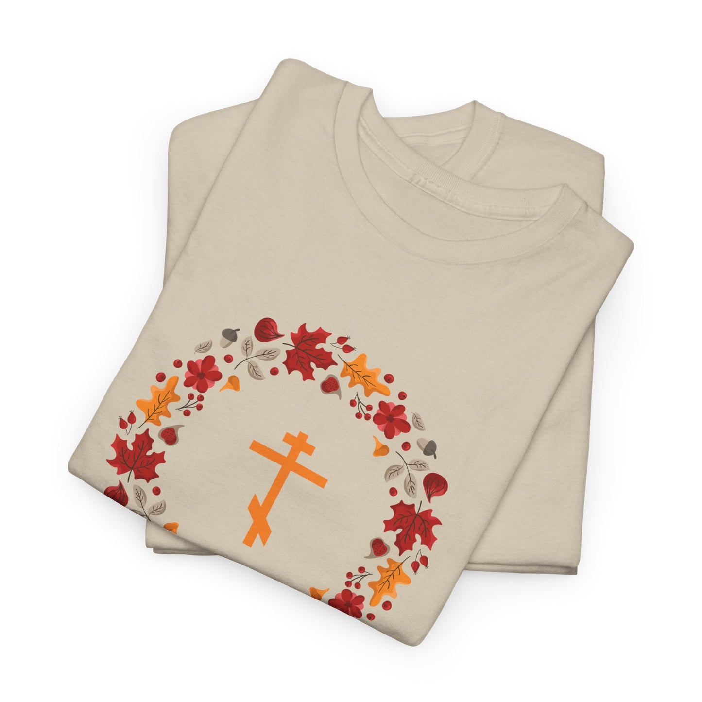 Autumn Leaves Wreath Orthodox Cross T-Shirt