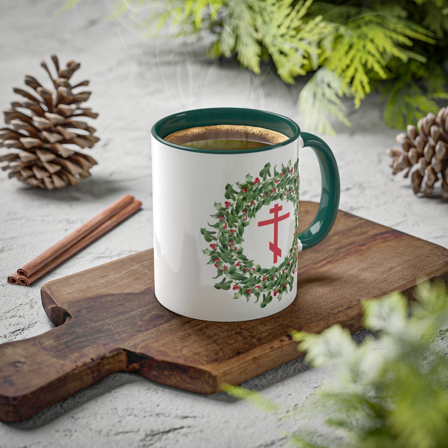 Orthodox Cross Christmas Wreath Mug