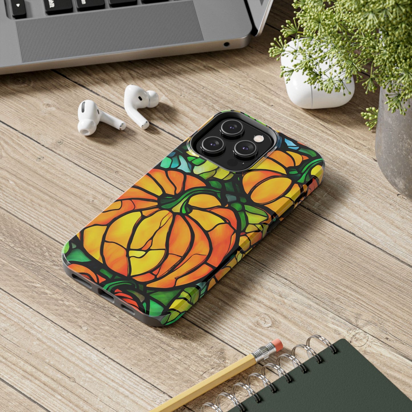 Pumpkin Fall iPhone Case Stained Glass Effect