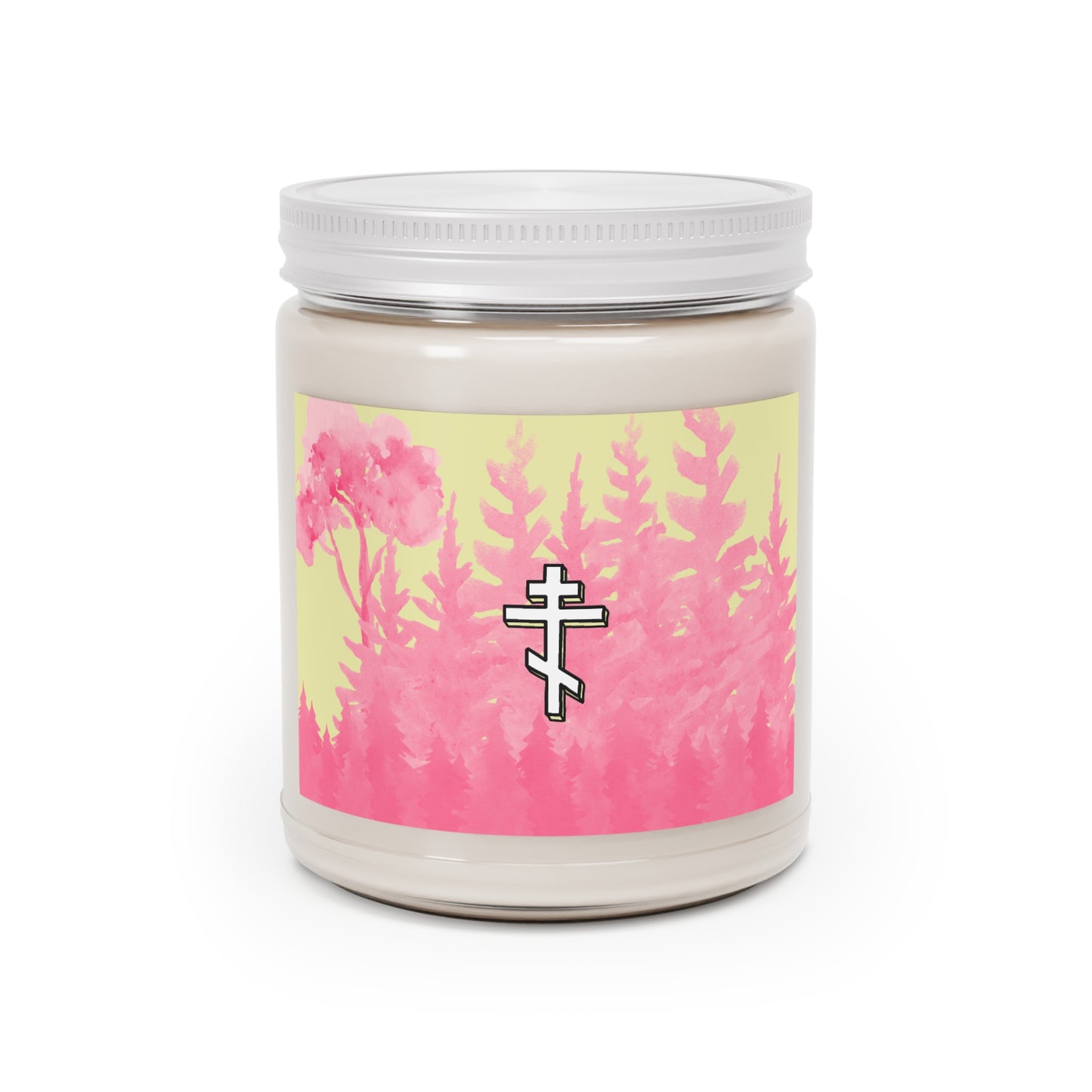 Scented Soy Candle ~ Orthodox Cross Pink/Yellow Forest