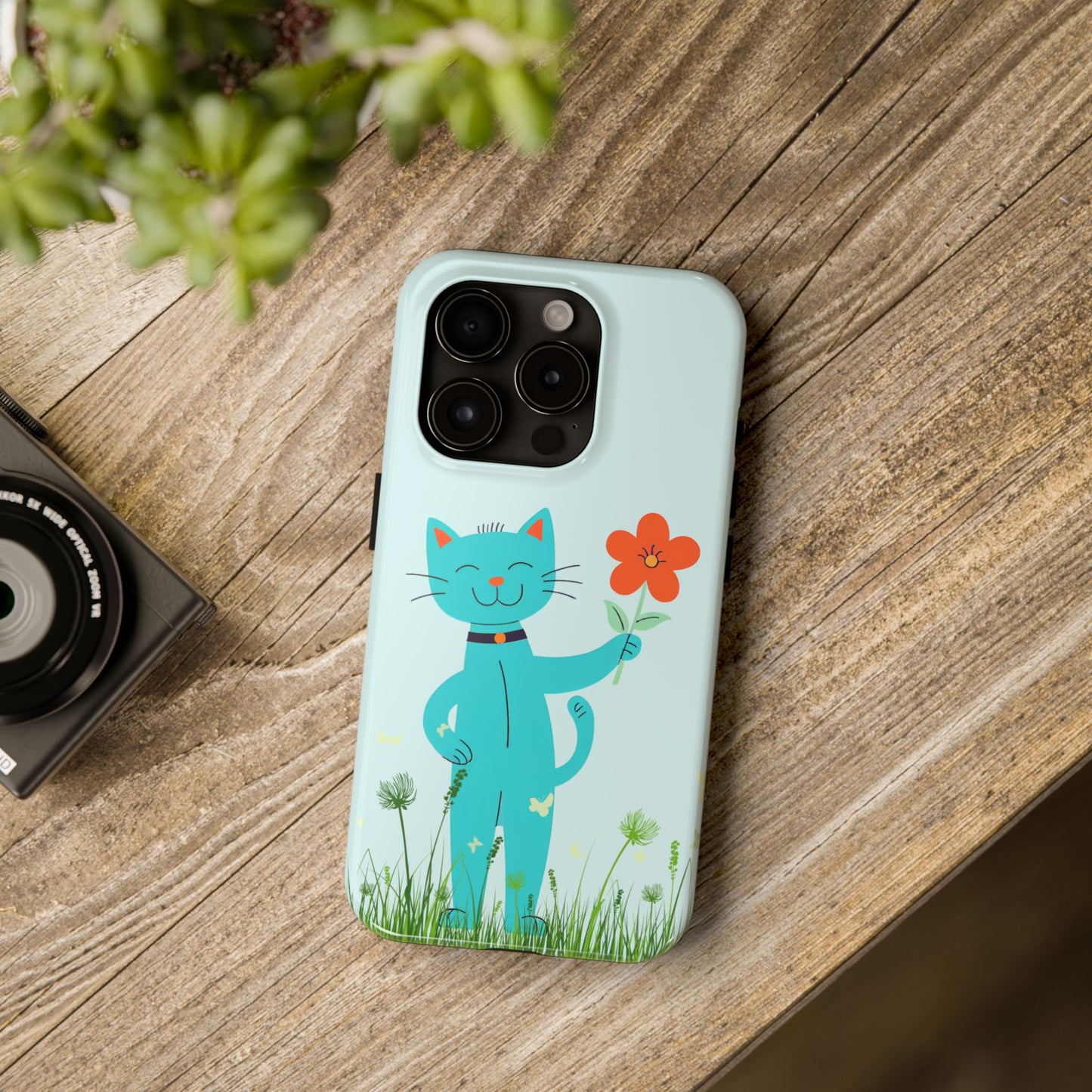 Happy Cat Giving You a Flower iPhone Case