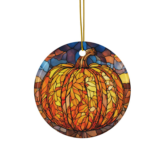 Stained Glass Effect Pumpkin Ceramic Ornament