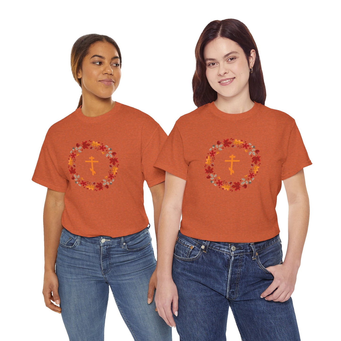 Autumn Leaves Wreath Orthodox Cross T-Shirt