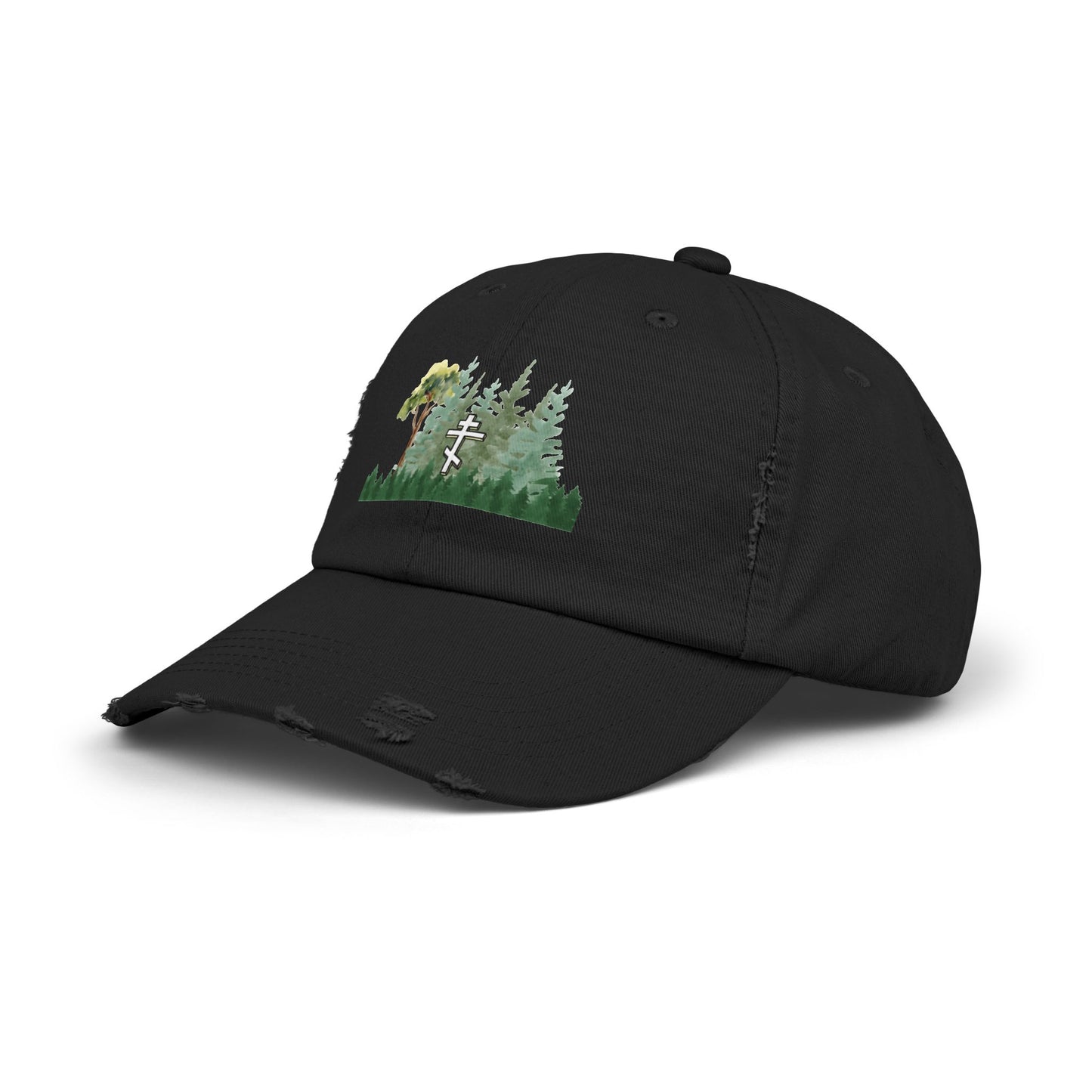 Orthodox Cross Green Forest Unisex Distressed Cap