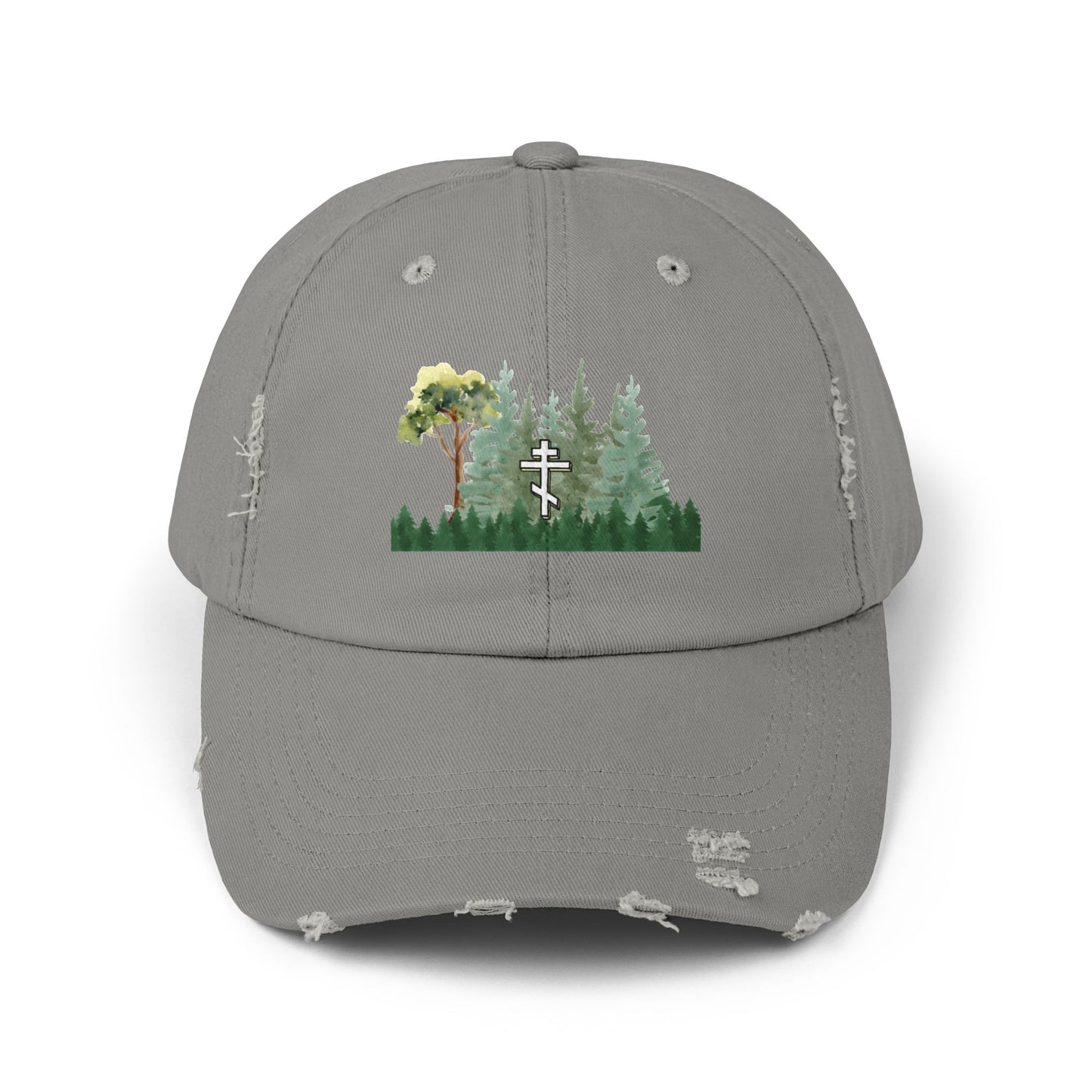 Orthodox Cross Green Forest Unisex Distressed Cap