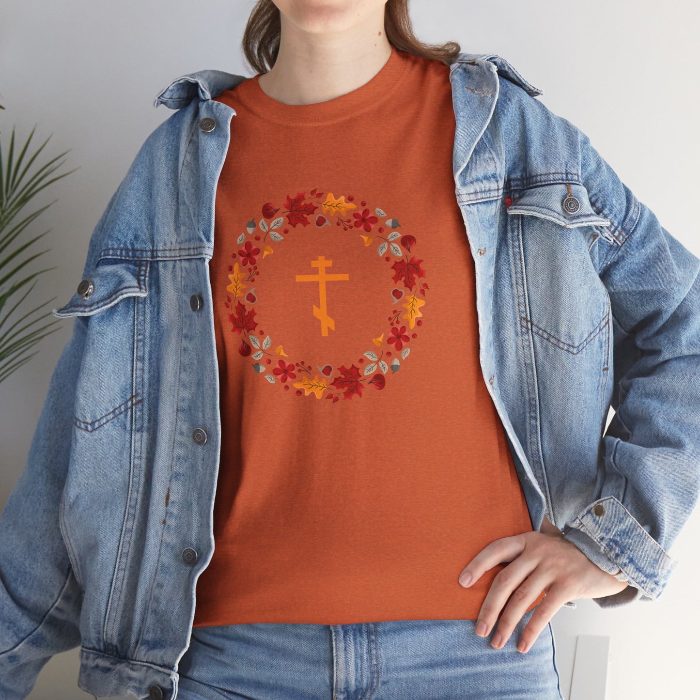 Autumn Leaves Wreath Orthodox Cross T-Shirt