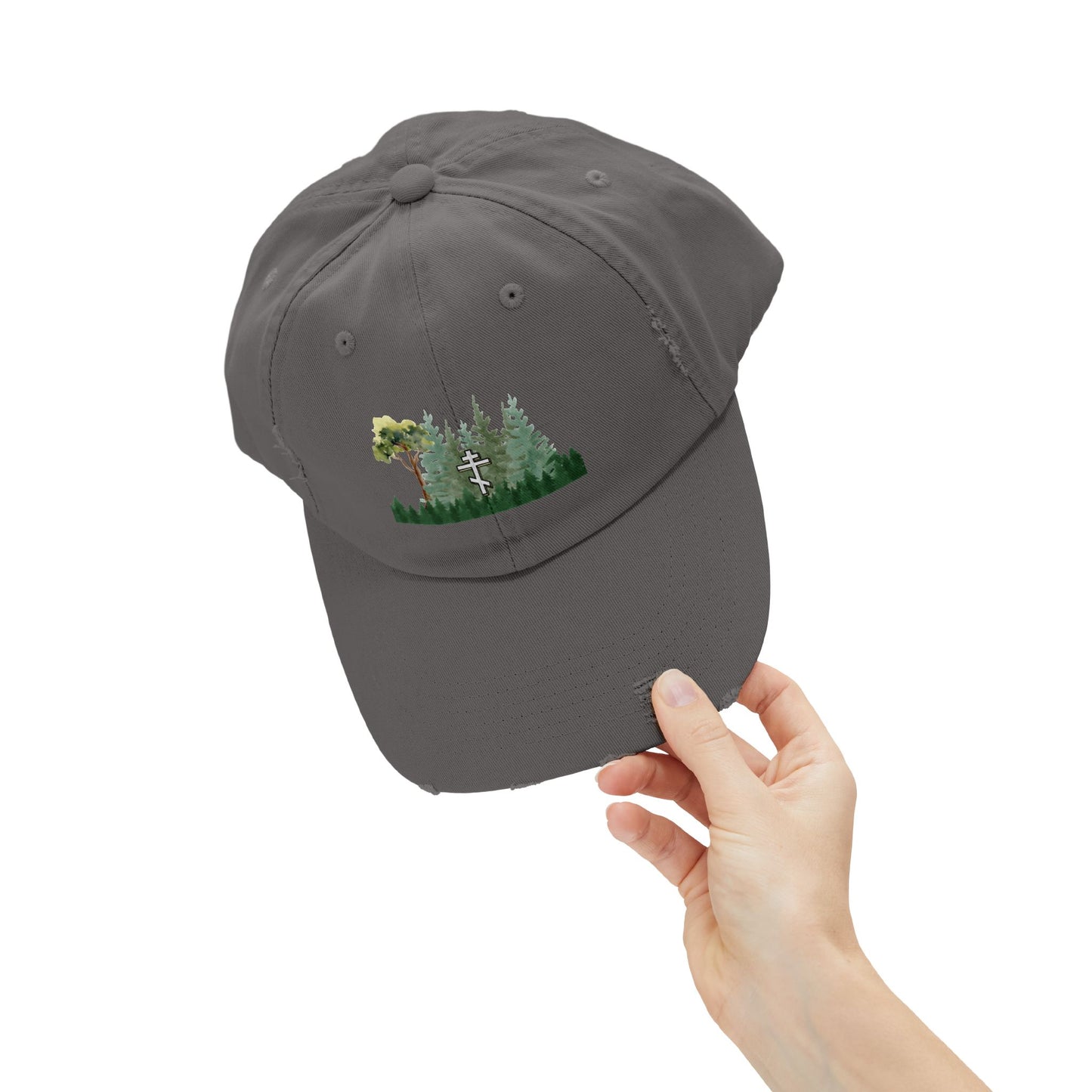 Orthodox Cross Green Forest Unisex Distressed Cap