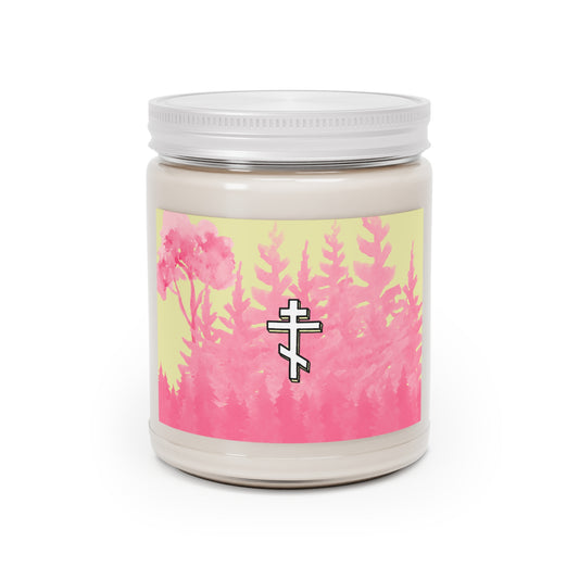 Scented Soy Candle ~ Orthodox Cross Pink/Yellow Forest