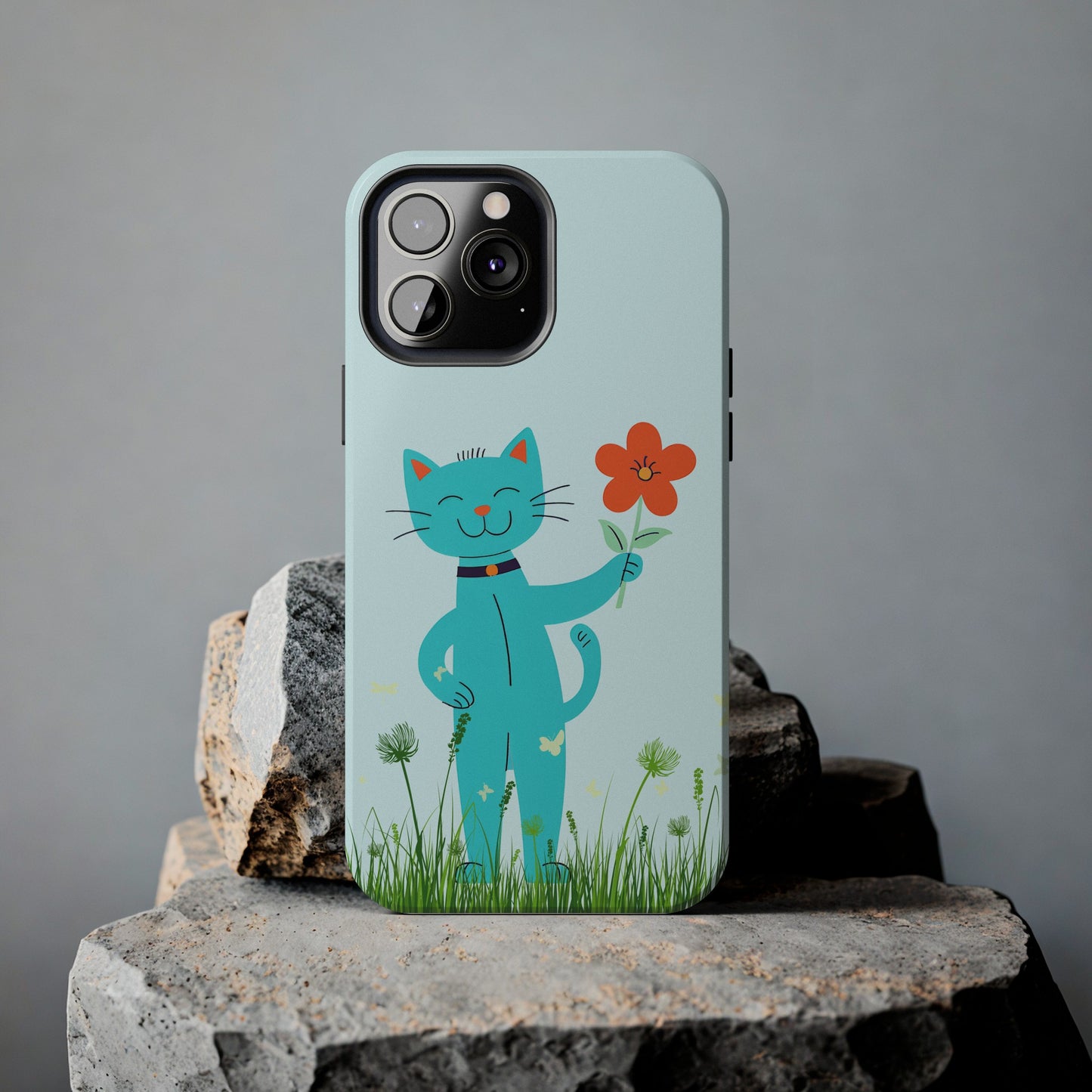 Happy Cat Giving You a Flower iPhone Case