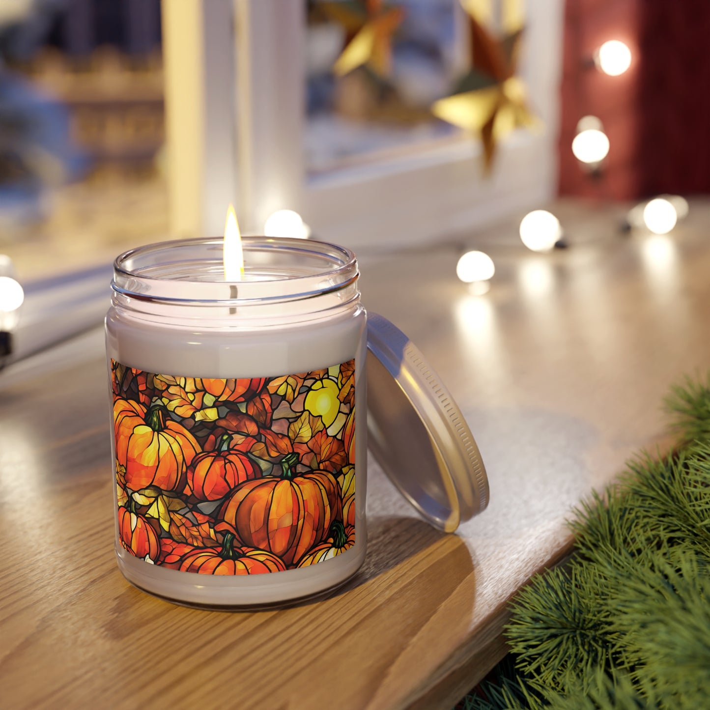 Fall Pumpkins Faux Stained Glass Scented / Unscented Soy Candle