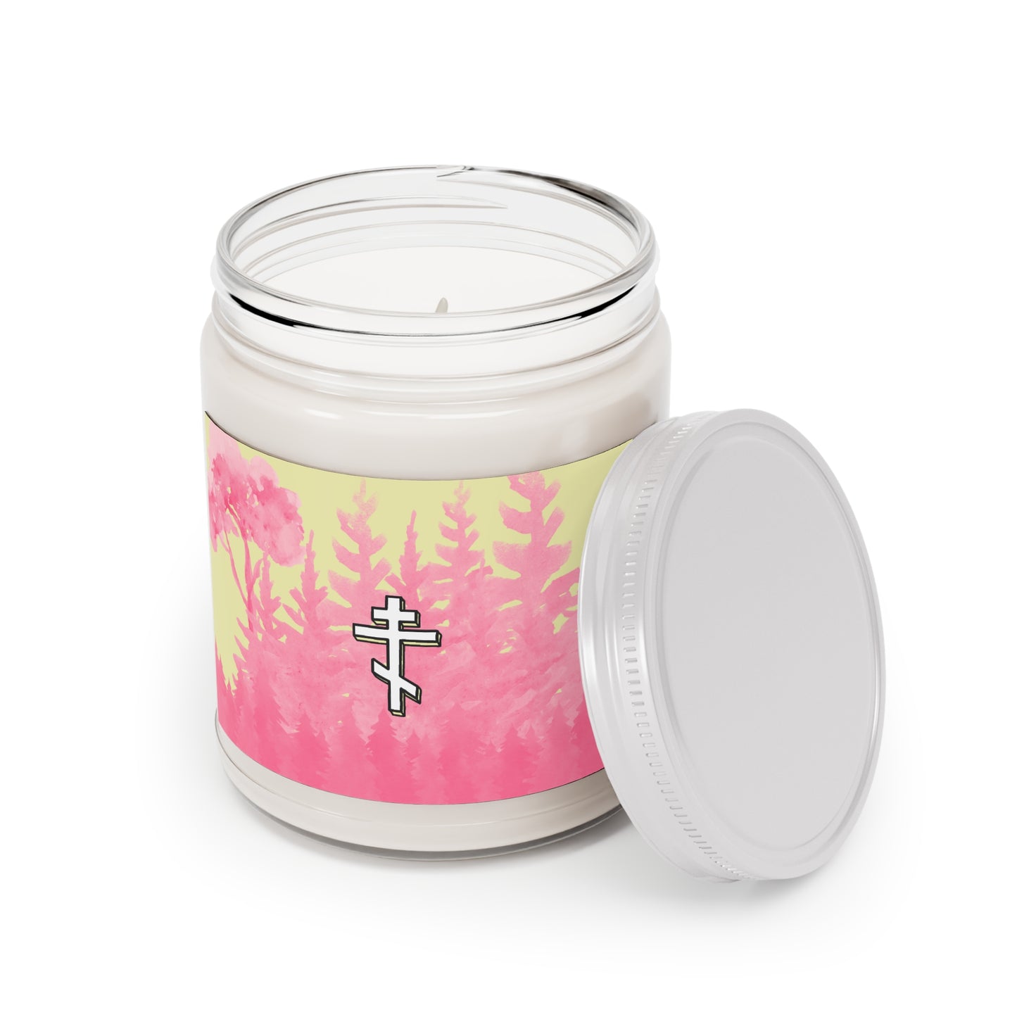 Scented Soy Candle ~ Orthodox Cross Pink/Yellow Forest