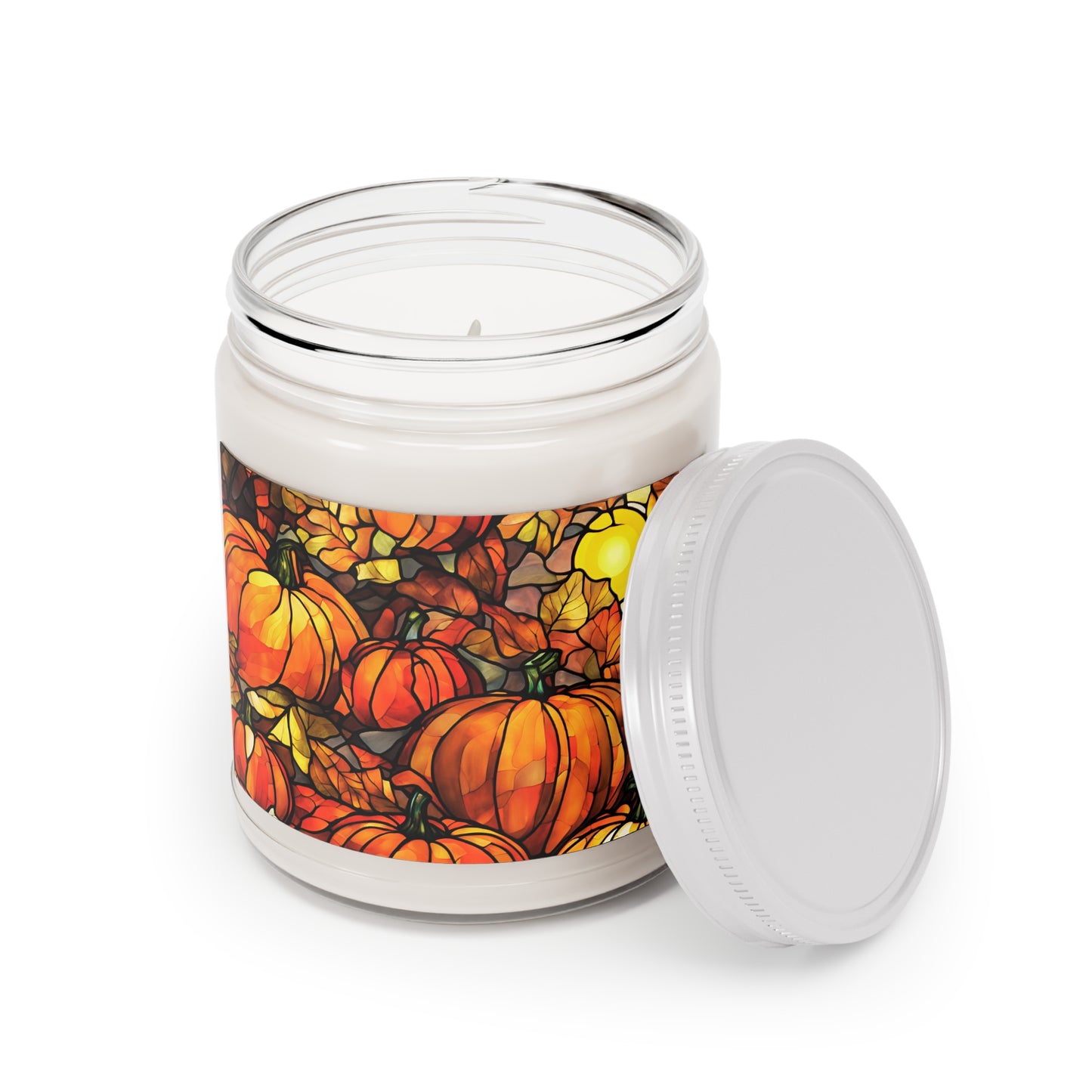 Fall Pumpkins Faux Stained Glass Scented / Unscented Soy Candle