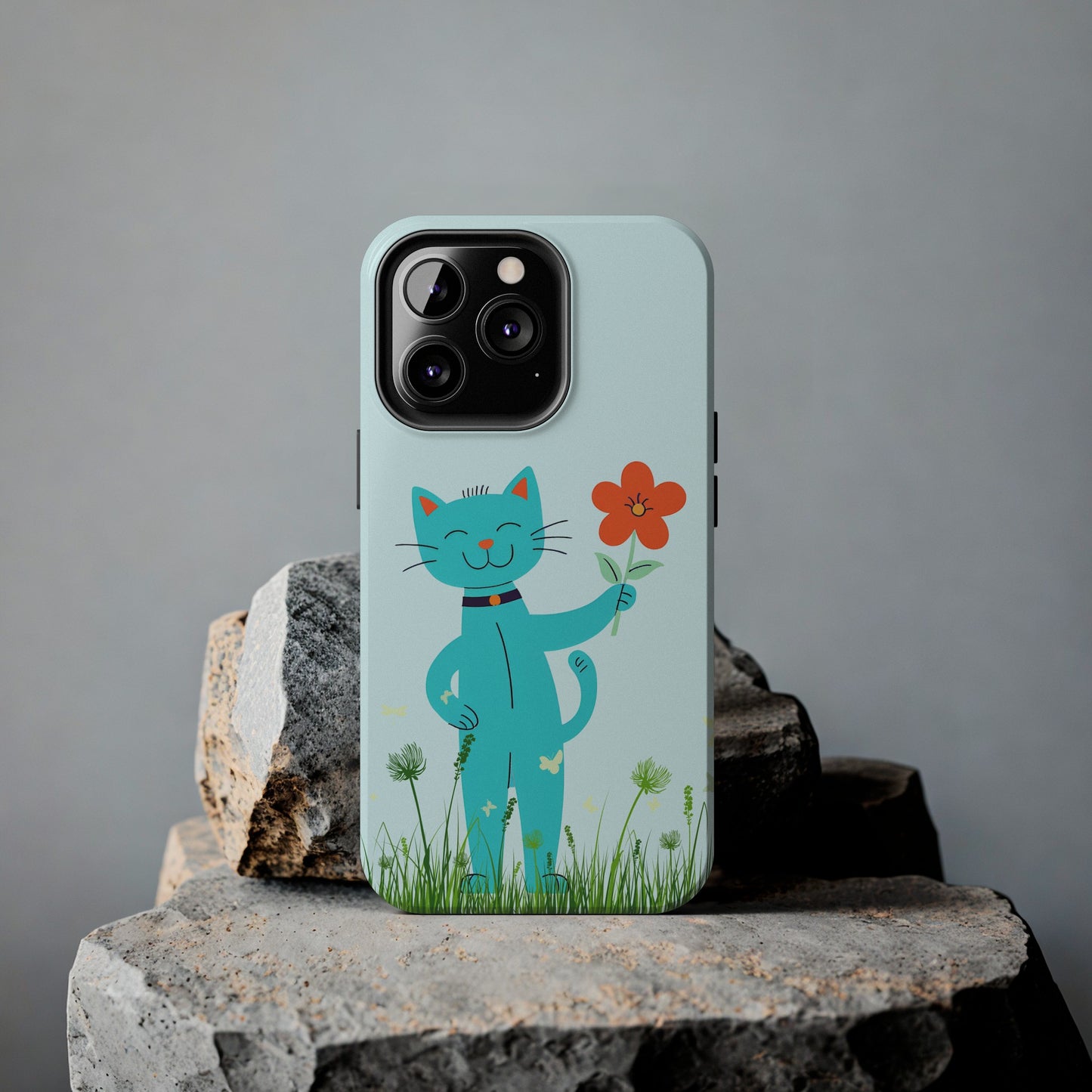 Happy Cat Giving You a Flower iPhone Case