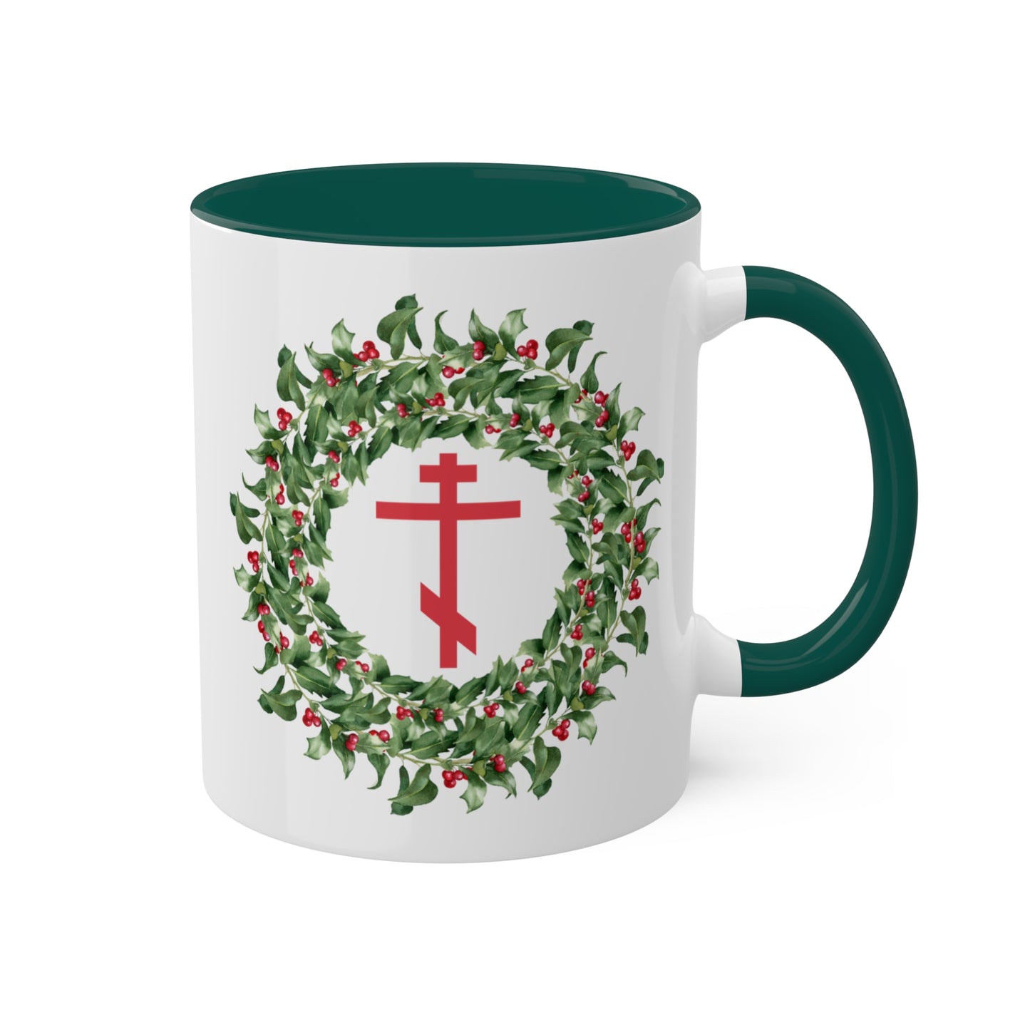 Orthodox Cross Christmas Wreath Mug