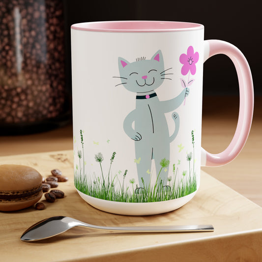 Happy Cat Giving You a Flower Mug