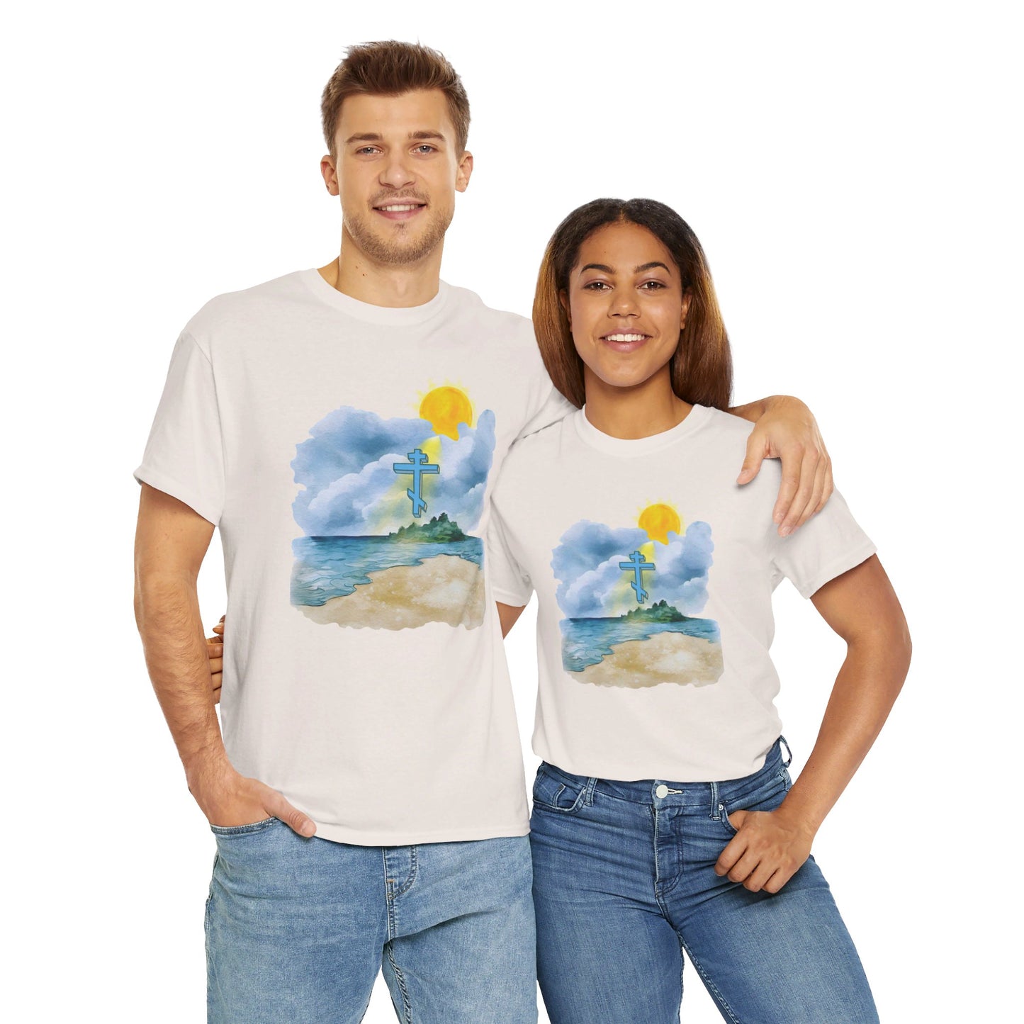 Orthodox Cross Beach Scene T-Shirt