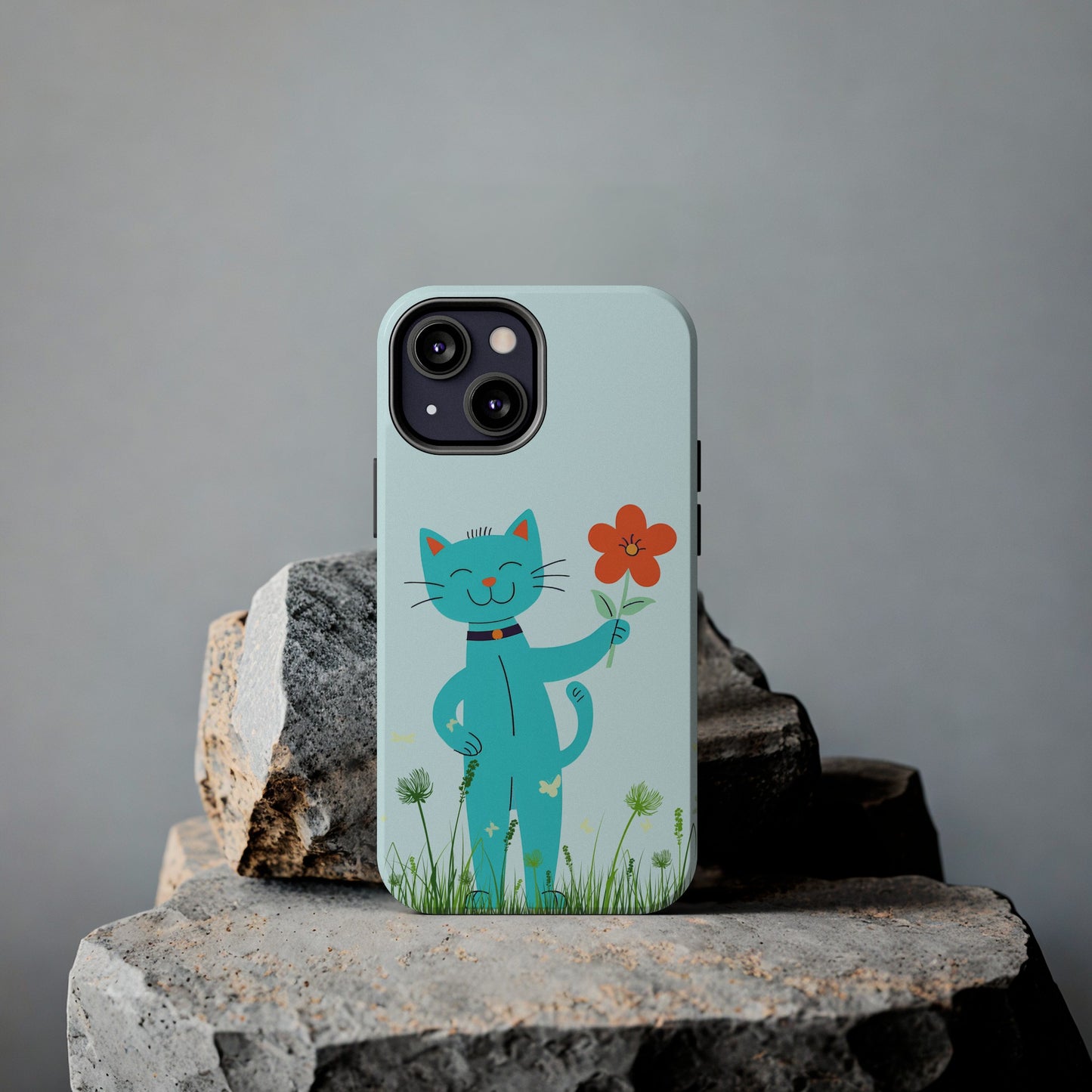 Happy Cat Giving You a Flower iPhone Case