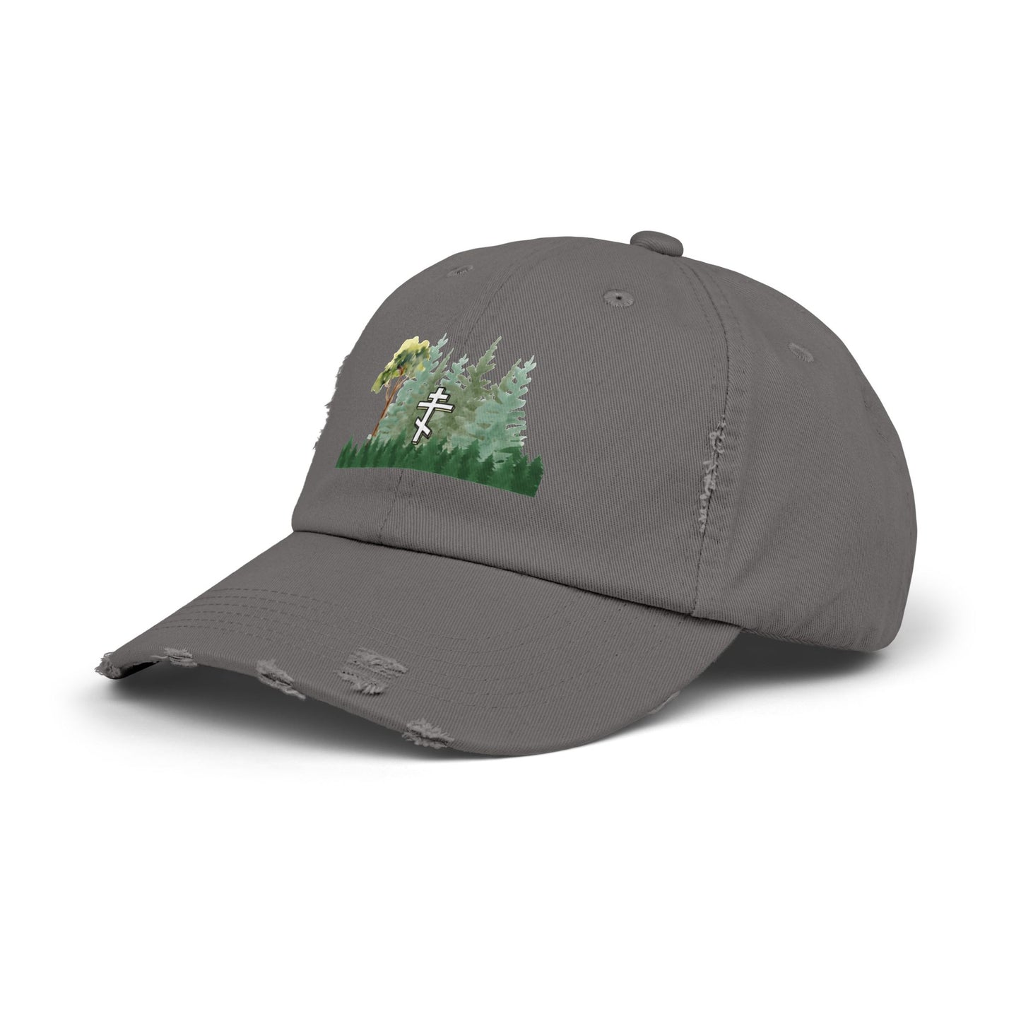 Orthodox Cross Green Forest Unisex Distressed Cap