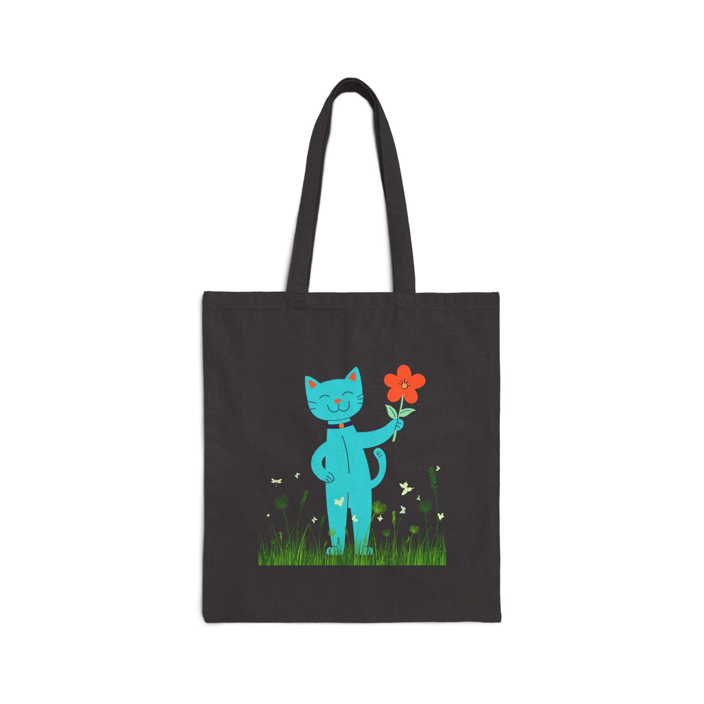 Happy Cat Giving You a Flower Tote Bag