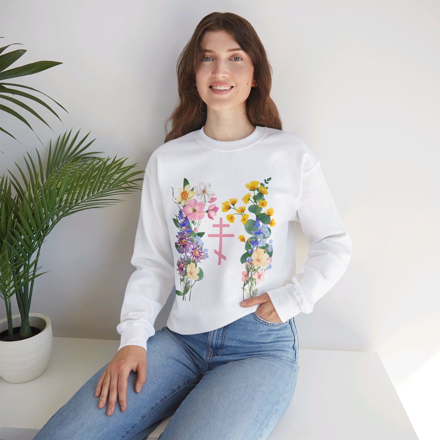 Wildflower Orthodox Cross Crewneck Sweatshirt