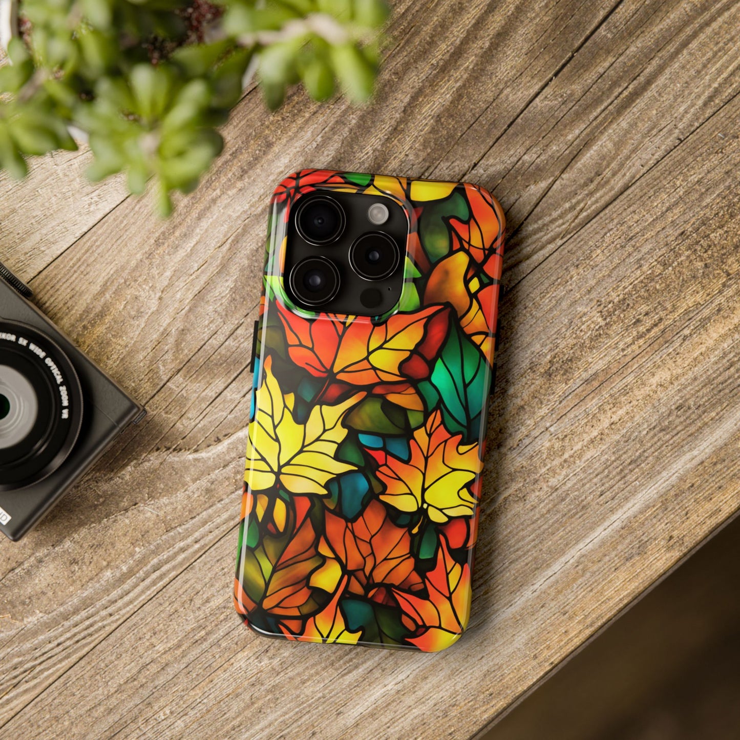 Fall Leaves iPhone Case Stained Glass Effect