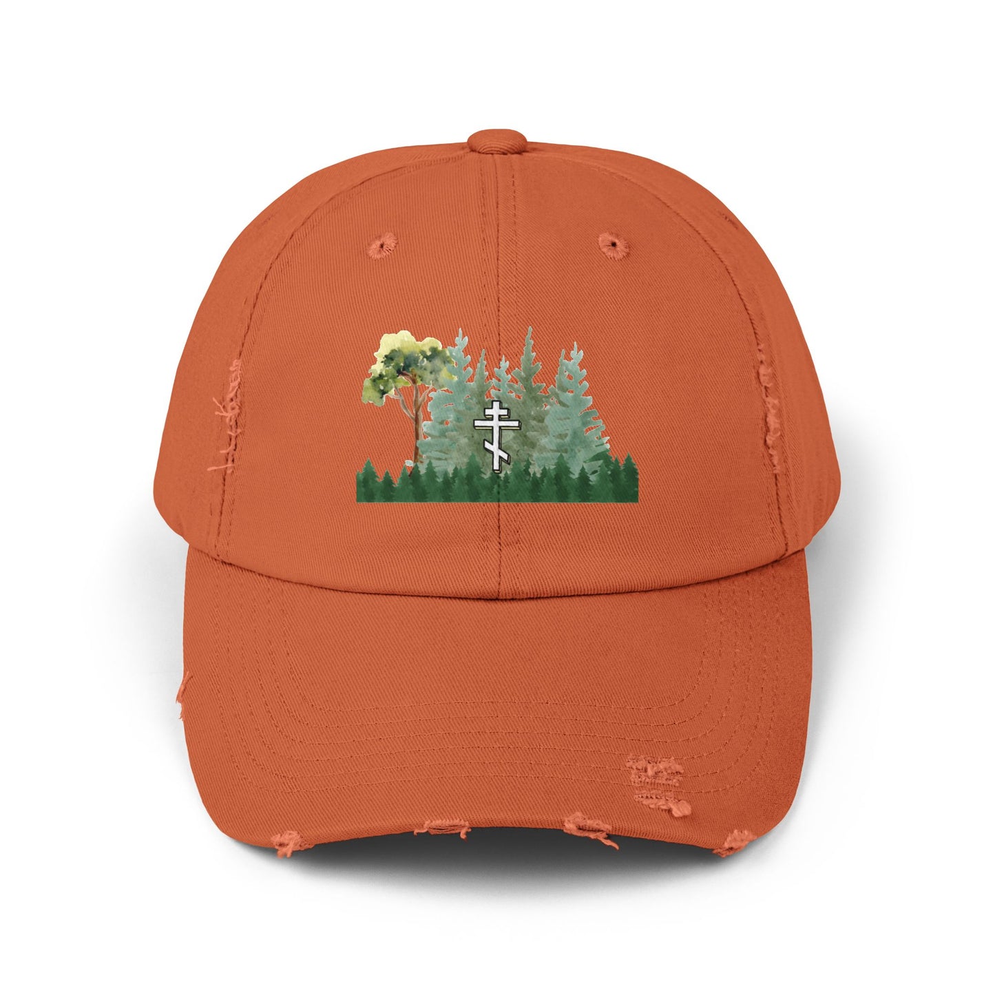 Orthodox Cross Green Forest Unisex Distressed Cap