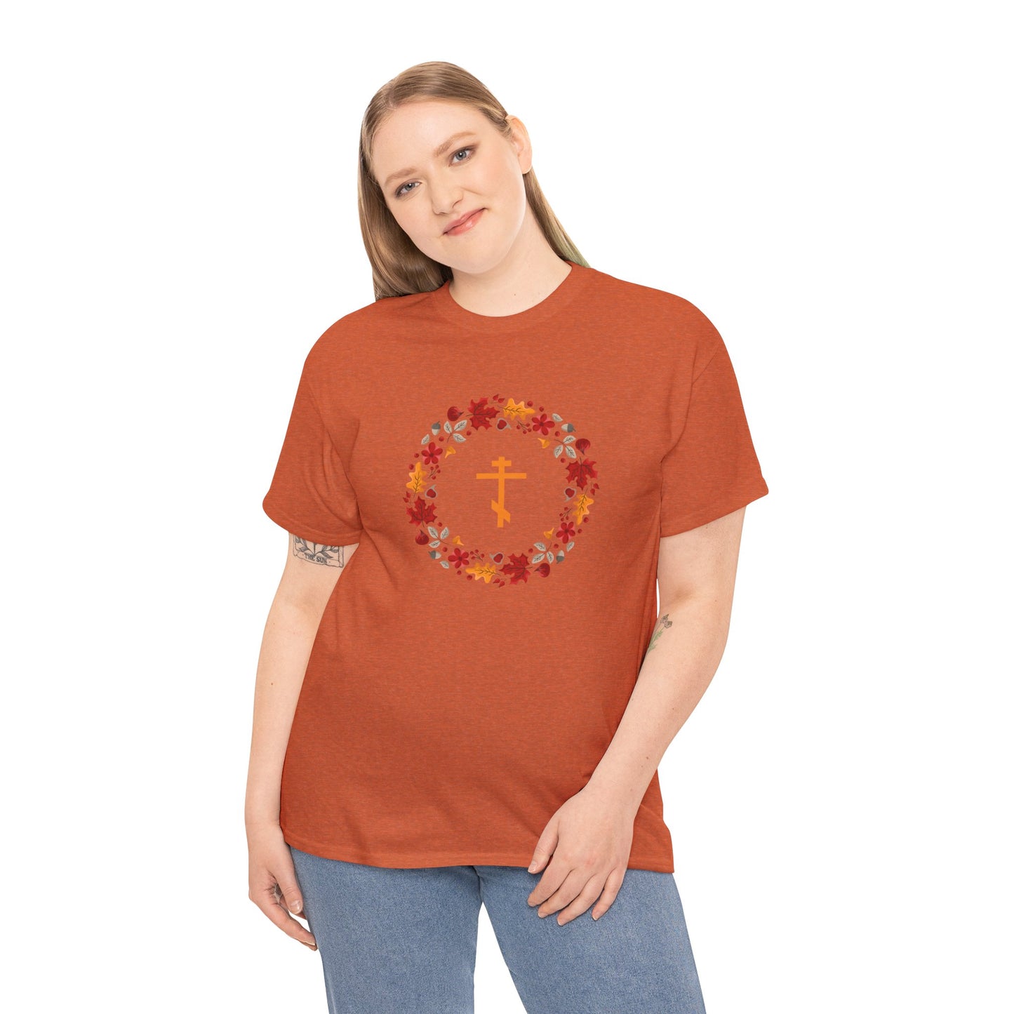 Autumn Leaves Wreath Orthodox Cross T-Shirt