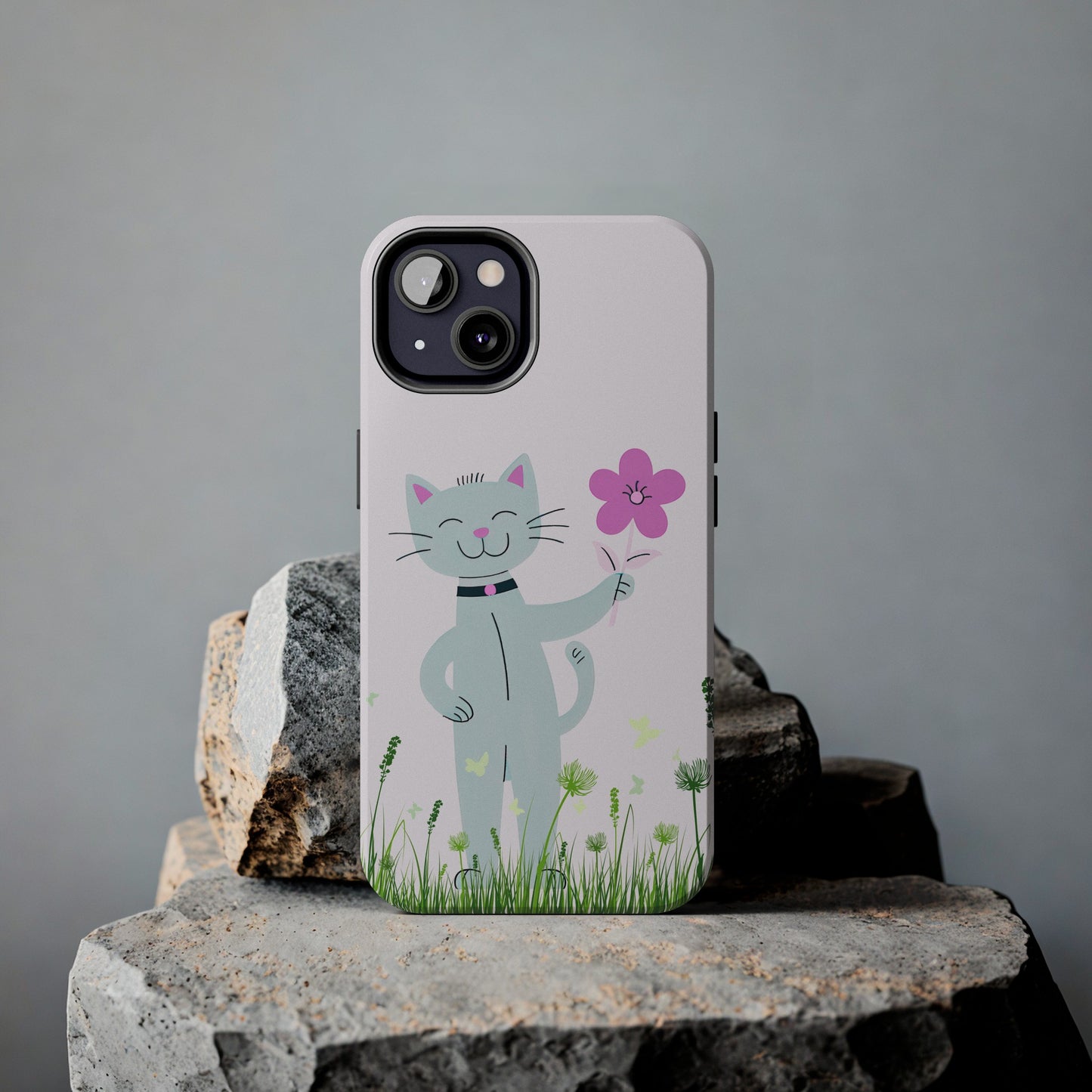 Happy Cat Giving You a Flower iPhone Case