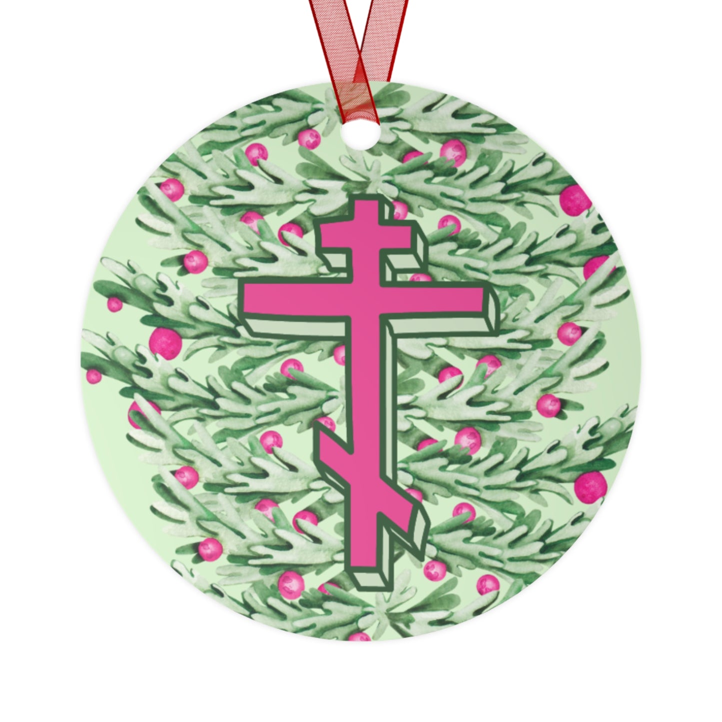 Orthodox Cross Evergeen Christmas Garlands Metal Ornament