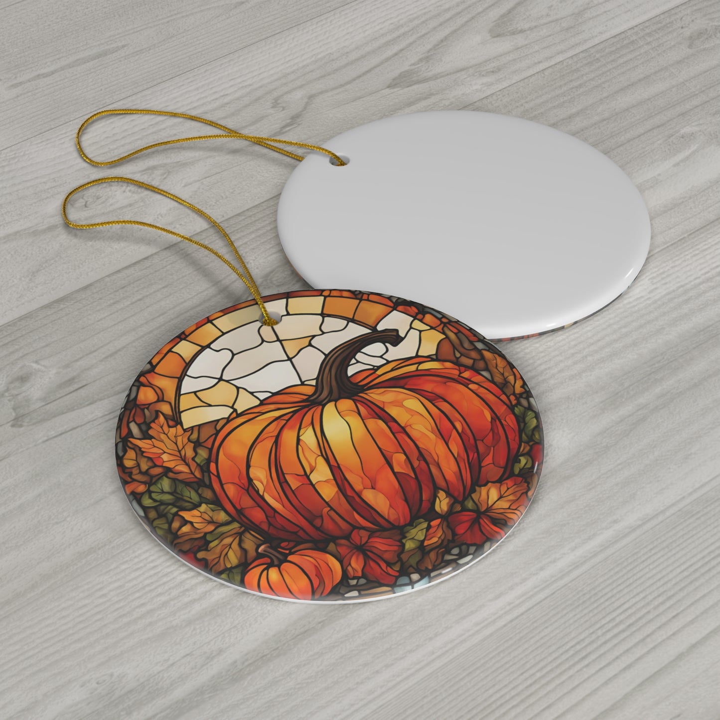 Fall Harvest Pumpkin Ceramic Ornament Stained Glass Effect