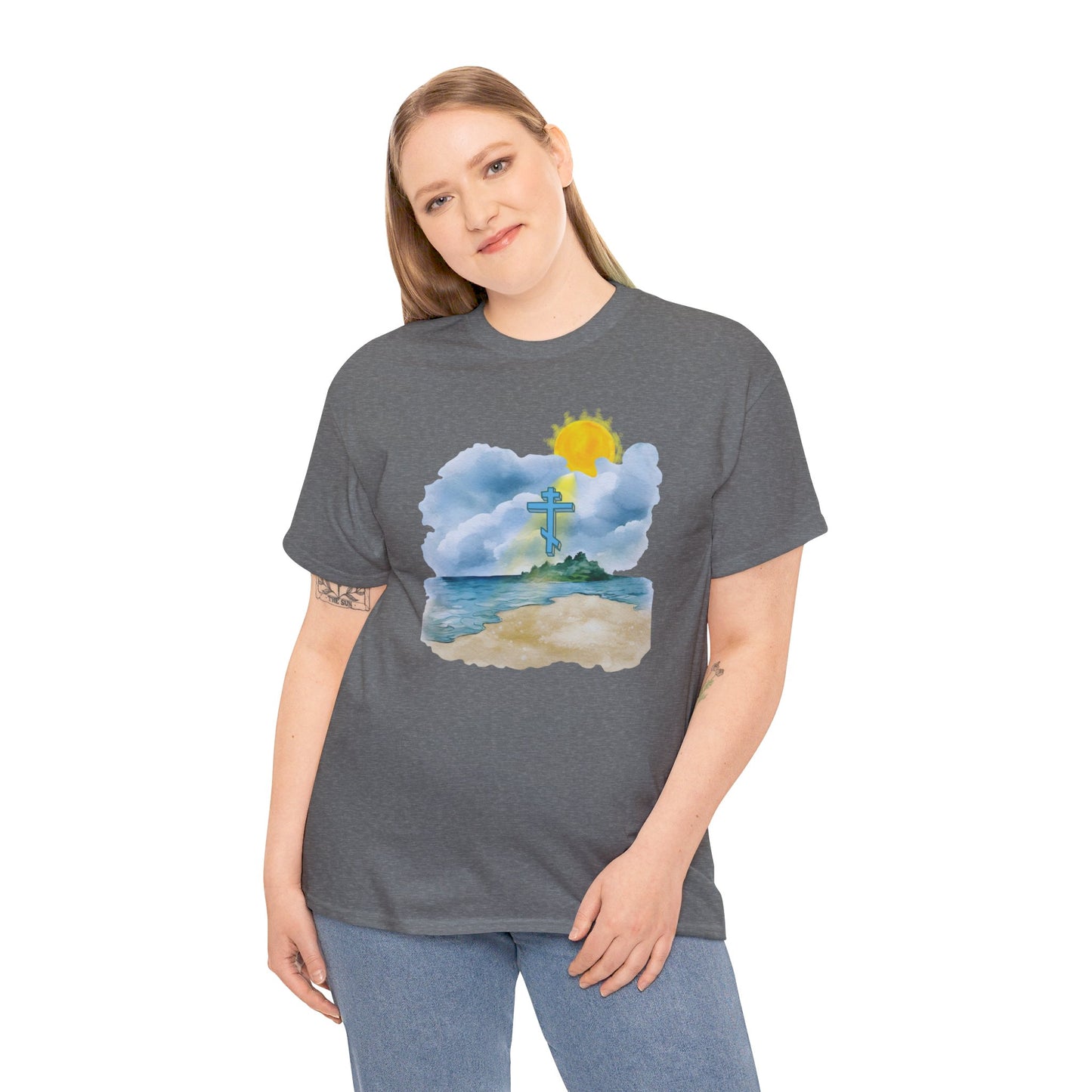 Orthodox Cross Beach Scene T-Shirt