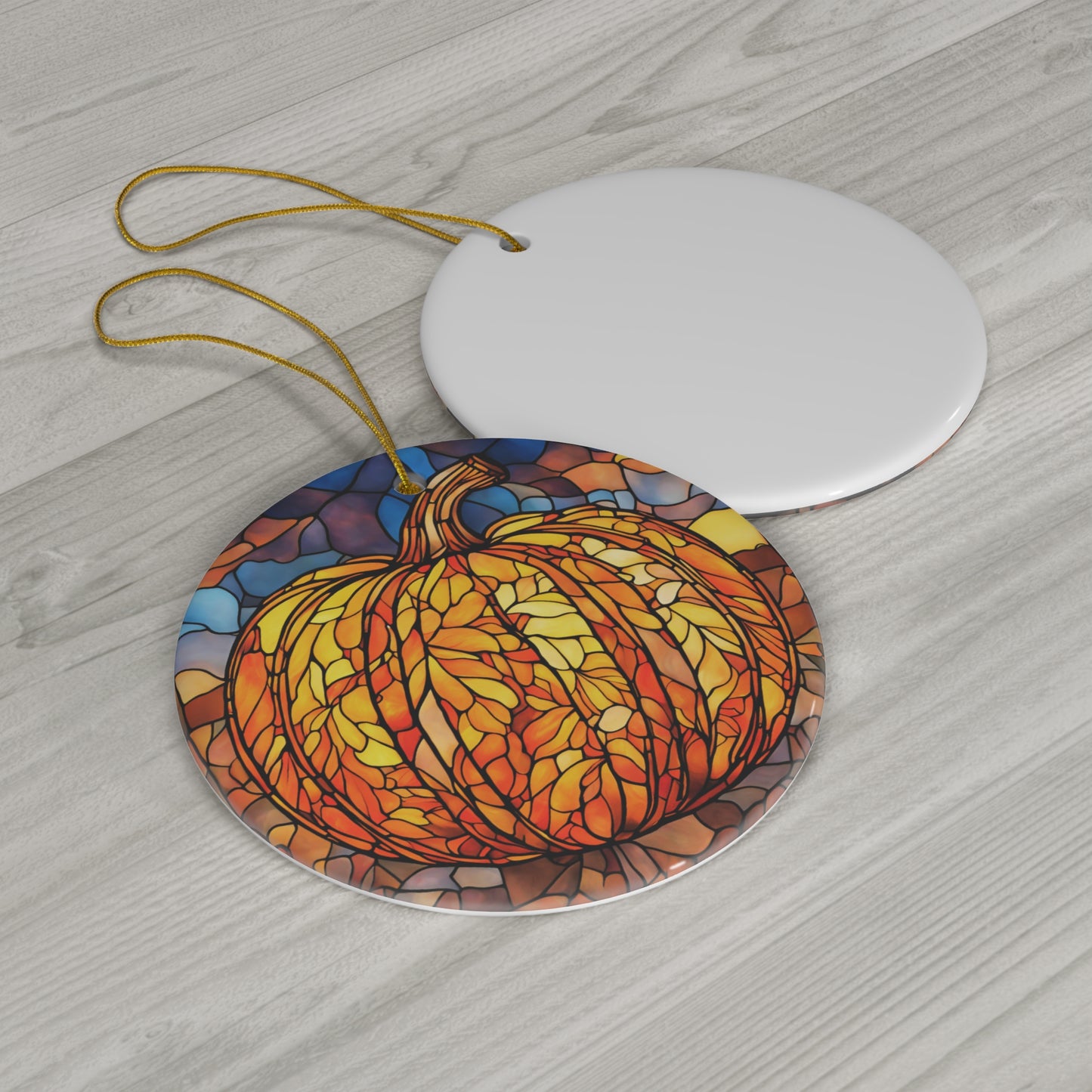 Stained Glass Effect Pumpkin Ceramic Ornament